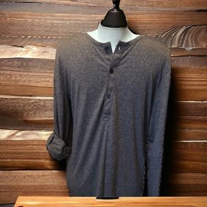 H&M Heather Gray Button Front Henley Roll Tab Sleeve Long Sleeve Tee Shirt M
